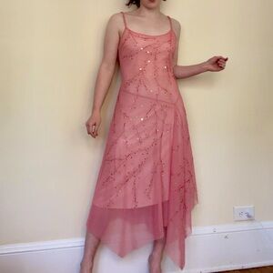 BCBGMaxazria Beaded Mesh Overlay Dress